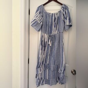 Blue and White Striped Women's Midi Dress